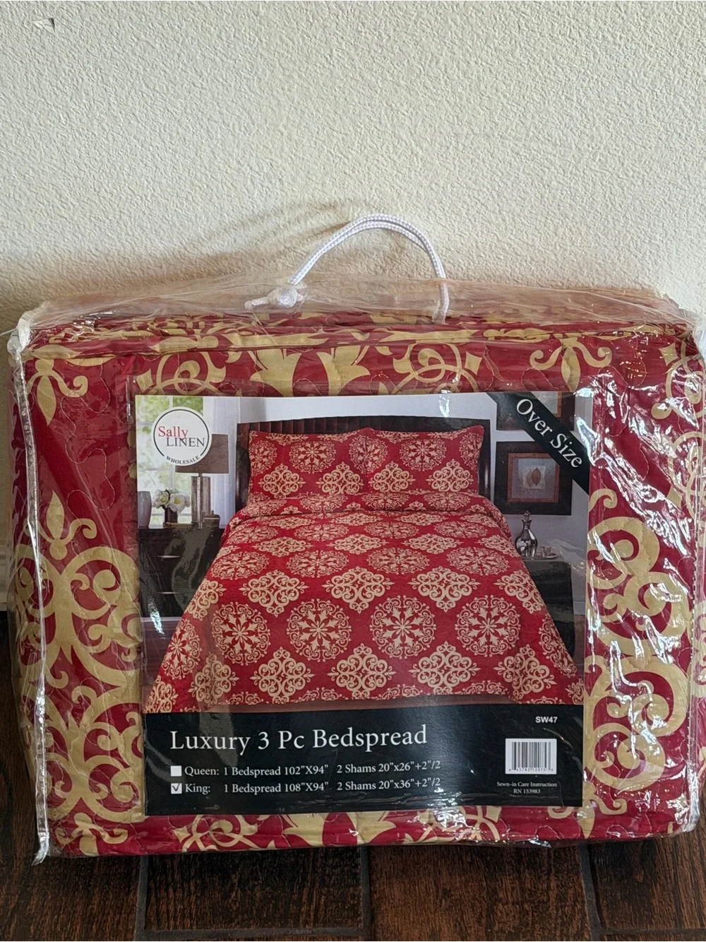 New king size bedspread/Quilt set 3PCS oversized Red Gold